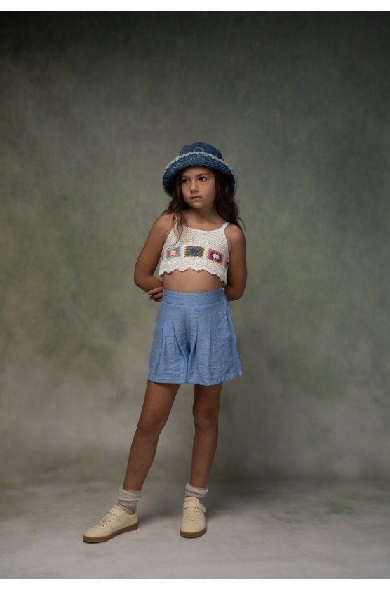 Σετ μπλούζα  Crop top και σορτσάκι για κορίτσια EBITA 266067 λευκό-γαλάζιο