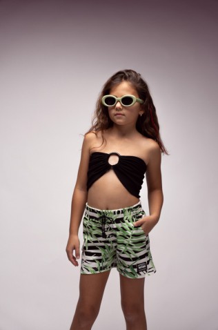 Σετ strapless crop top με σορτς για κορίτσια EBITA 266075 μαύρο-πράσινο