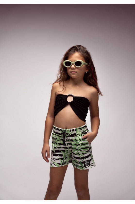 Σετ strapless crop top με σορτς για κορίτσια EBITA 266075 μαύρο-πράσινο