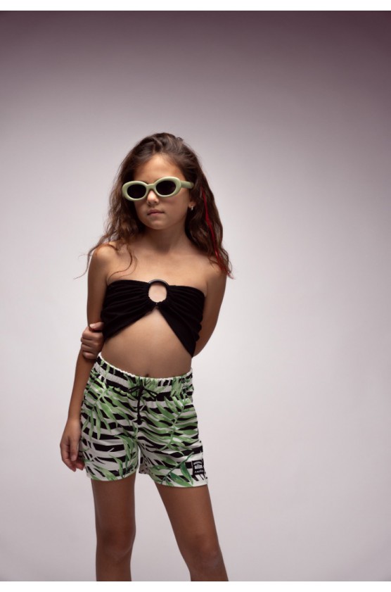 Σετ strapless crop top με σορτς για κορίτσια EBITA 266075 μαύρο-πράσινο