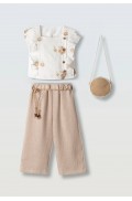 Σετ μπλούζα  με παντελόνα και τσαντάκι για κορίτσια EBITA 266202 μπεζ