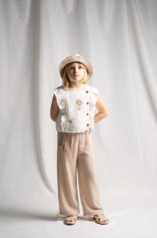 Σετ μπλούζα  με παντελόνα και τσαντάκι για κορίτσια EBITA 266202 μπεζ