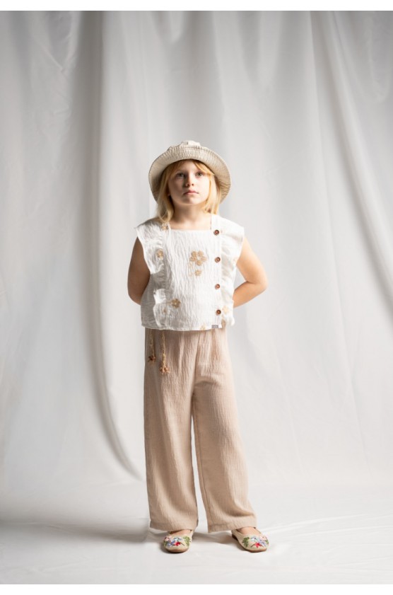 Σετ μπλούζα  με παντελόνα και τσαντάκι για κορίτσια EBITA 266202 μπεζ