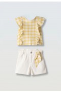 Σετ μπλούζα αμάνικη με τζιν σορτς για μικρά κορίτσια EBITA 266212 λευκό-κίτρινο