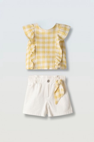 Σετ μπλούζα αμάνικη με τζιν σορτς για μικρά κορίτσια EBITA 266212 λευκό-κίτρινο