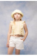 Σετ μπλούζα αμάνικη με τζιν σορτς για μικρά κορίτσια EBITA 266212 λευκό-κίτρινο