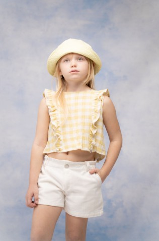 Σετ μπλούζα αμάνικη με τζιν σορτς για μικρά κορίτσια EBITA 266212 λευκό-κίτρινο