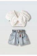 Σετ μπλούζα και σορτσάκι τζιν για μικρά κορίτσια EBITA 266215 λευκό