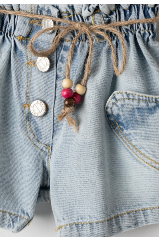 Σετ μπλούζα και σορτσάκι τζιν για μικρά κορίτσια EBITA 266215 λευκό