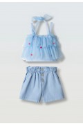 Σετ μπλουζάκι τούλινο  και σορτσάκι τζιν για μικρά κορίτσια EBITA 266216 γαλάζιο