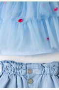 Σετ μπλουζάκι τούλινο  και σορτσάκι τζιν για μικρά κορίτσια EBITA 266216 γαλάζιο
