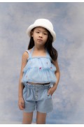 Σετ μπλουζάκι τούλινο  και σορτσάκι τζιν για μικρά κορίτσια EBITA 266216 γαλάζιο
