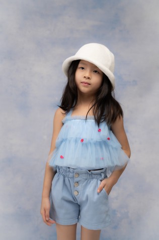 Σετ μπλουζάκι τούλινο  και σορτσάκι τζιν για μικρά κορίτσια EBITA 266216 γαλάζιο