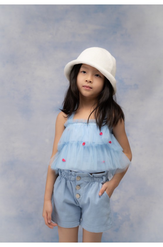 Σετ μπλουζάκι τούλινο  και σορτσάκι τζιν για μικρά κορίτσια EBITA 266216 γαλάζιο