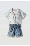 Σετ μπλούζα ,πουκάμισο και σορτσάκι για μικρά κορίτσια EBITA 266217 λευκό