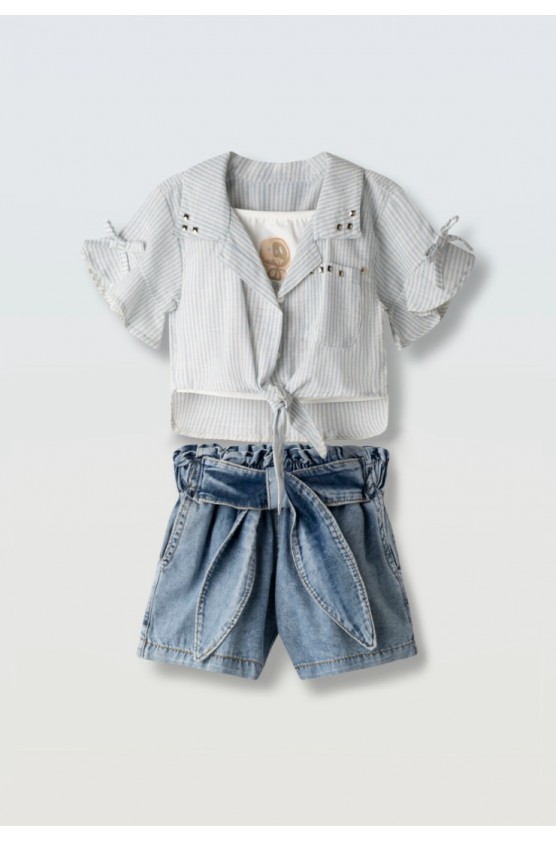 Σετ μπλούζα ,πουκάμισο και σορτσάκι για μικρά κορίτσια EBITA 266217 λευκό