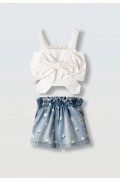 Σετ μπλούζα crop και σορτσάκι για μικρά κορίτσια EBITA 266220  λευκό