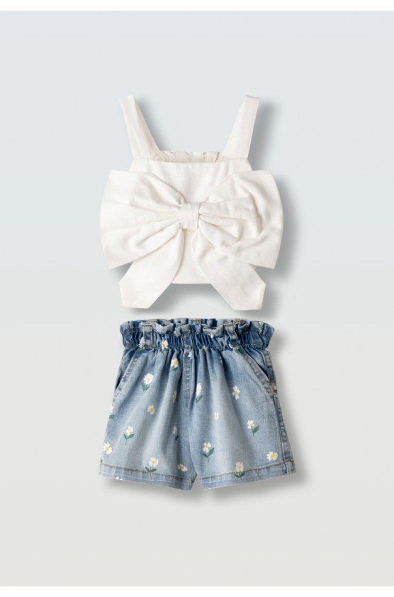 Σετ μπλούζα crop και σορτσάκι για μικρά κορίτσια EBITA 266220  λευκό