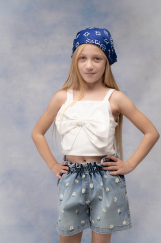 Σετ μπλούζα crop και σορτσάκι για μικρά κορίτσια EBITA 266220  λευκό