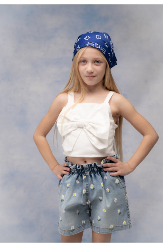 Σετ μπλούζα crop και σορτσάκι για μικρά κορίτσια EBITA 266220  λευκό