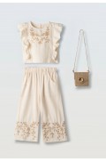 Σετ μπλούζα  με παντελόνα και τσαντάκι για κορίτσια EBITA 266223 εκρού