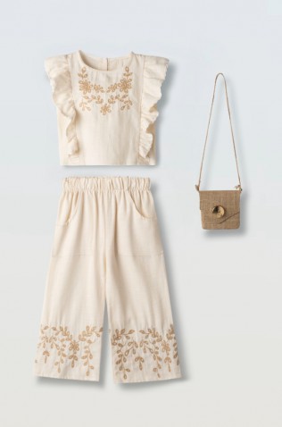 Σετ μπλούζα  με παντελόνα και τσαντάκι για κορίτσια EBITA 266223 εκρού