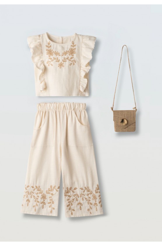 Σετ μπλούζα  με παντελόνα και τσαντάκι για κορίτσια EBITA 266223 εκρού