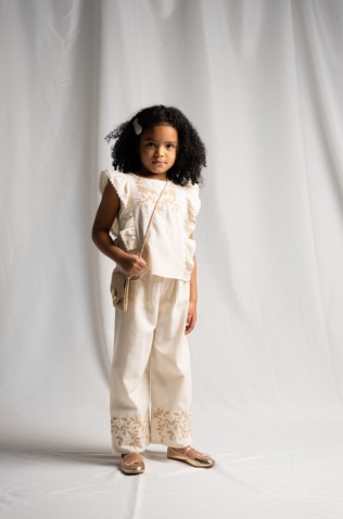Σετ μπλούζα  με παντελόνα και τσαντάκι για κορίτσια EBITA 266223 εκρού