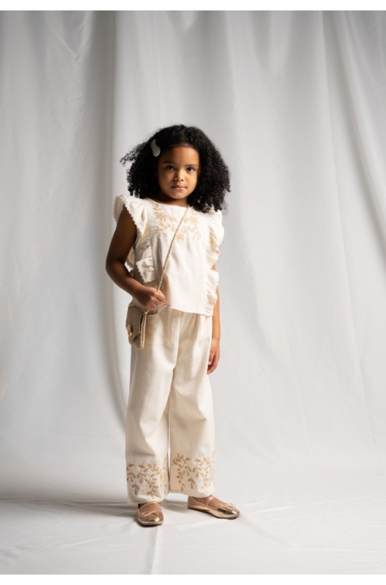 Σετ μπλούζα  με παντελόνα και τσαντάκι για κορίτσια EBITA 266223 εκρού
