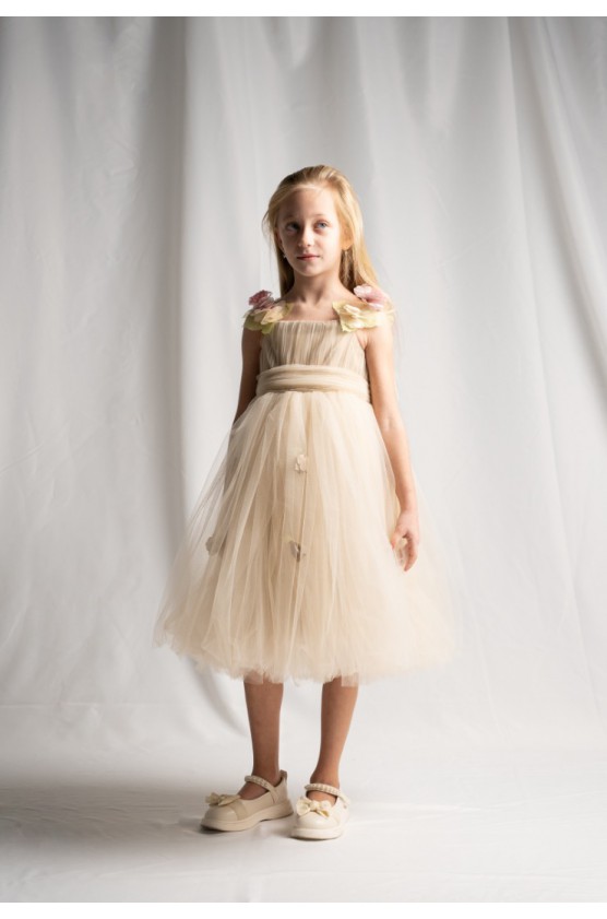 Φόρεμα με τούλι για μικρά κορίτσια EBITA 266232 μπεζ
