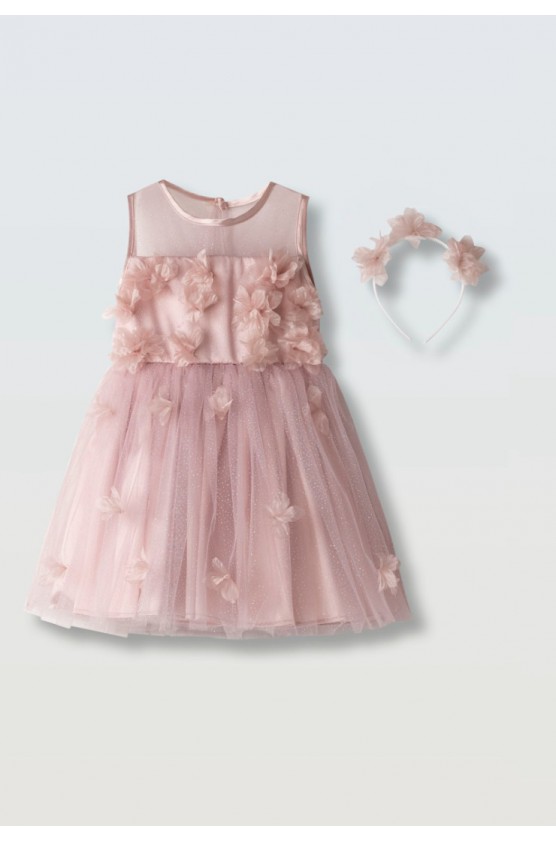 Φόρεμα με τούλι αμάνικο  για μικρά κορίτσια EBITA 266233 ροζ