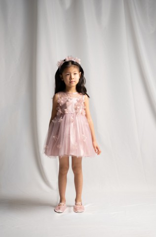 Φόρεμα με τούλι αμάνικο  για μικρά κορίτσια EBITA 266233 ροζ