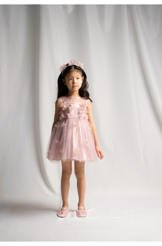 Φόρεμα με τούλι αμάνικο  για μικρά κορίτσια EBITA 266233 ροζ