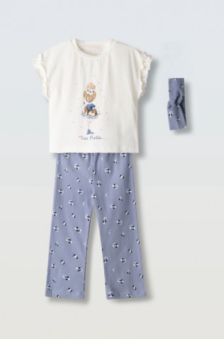 Σετ μπλούζα  με κολάν καμπάνα για κορίτσια EBITA 266249 λευκό- γαλάζιο