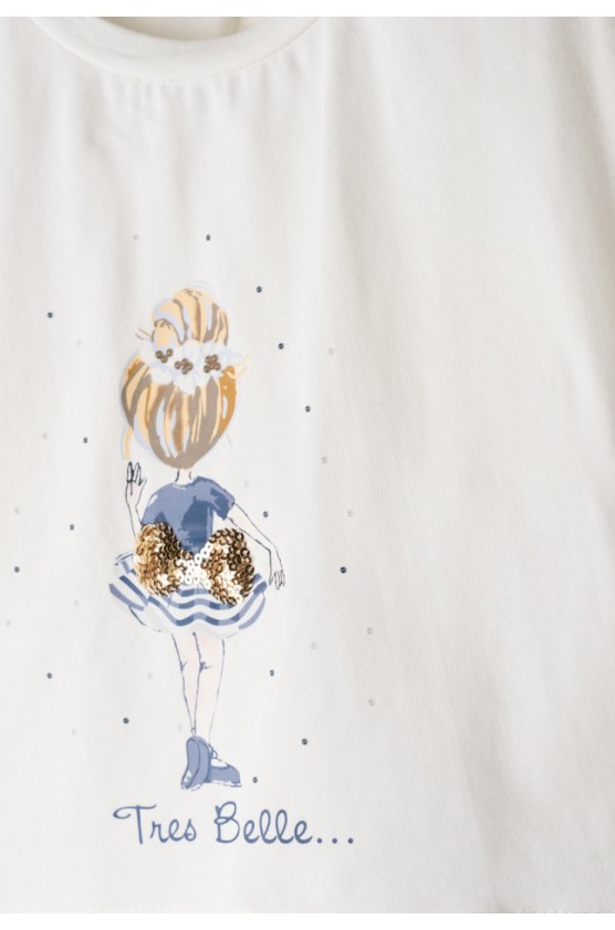 Σετ μπλούζα  με κολάν καμπάνα για κορίτσια EBITA 266249 λευκό- γαλάζιο