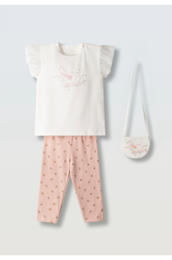 Σετ μπλούζα  με κολάν κάπρι για κορίτσια EBITA 266253 λευκό -ροζ