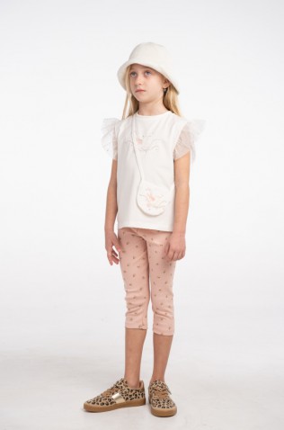 Σετ μπλούζα  με κολάν κάπρι για κορίτσια EBITA 266253 λευκό -ροζ