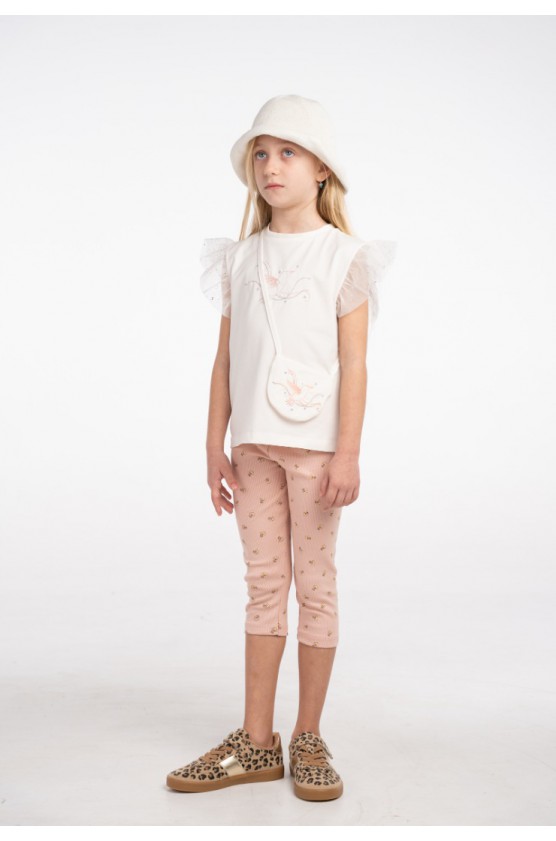 Σετ μπλούζα  με κολάν κάπρι για κορίτσια EBITA 266253 λευκό -ροζ