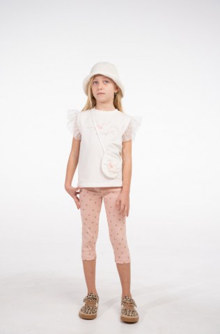 Σετ μπλούζα  με κολάν κάπρι για κορίτσια EBITA 266253 λευκό -ροζ