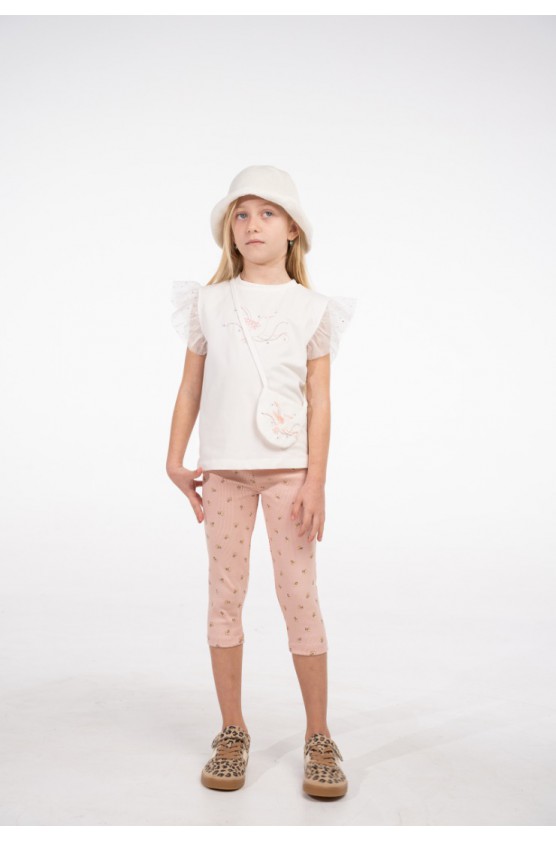 Σετ μπλούζα  με κολάν κάπρι για κορίτσια EBITA 266253 λευκό -ροζ