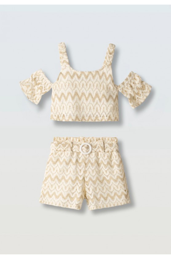 Σετ μπλούζα  και σορτσάκι για μικρά κορίτσια EBITA 266257 μπεζ- χρυσό