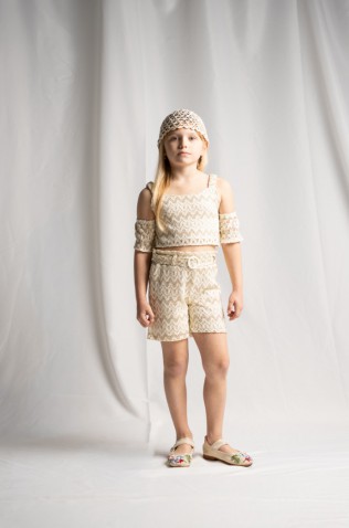 Σετ μπλούζα  και σορτσάκι για μικρά κορίτσια EBITA 266257 μπεζ- χρυσό