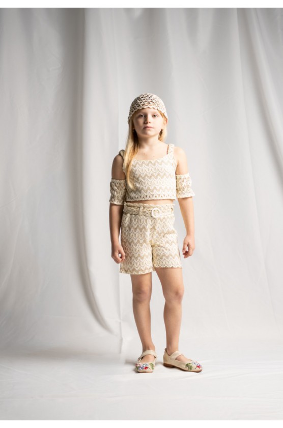 Σετ μπλούζα  και σορτσάκι για μικρά κορίτσια EBITA 266257 μπεζ- χρυσό