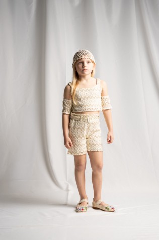 Σετ μπλούζα  και σορτσάκι για μικρά κορίτσια EBITA 266257 μπεζ- χρυσό