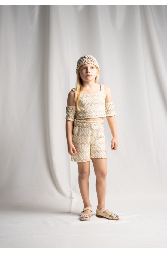 Σετ μπλούζα  και σορτσάκι για μικρά κορίτσια EBITA 266257 μπεζ- χρυσό