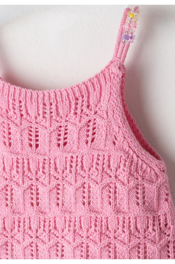 Σετ πλεκτό μπλουζάκι και τζιν σορτς  για μικρά κορίτσια EBITA 2662580 ροζ