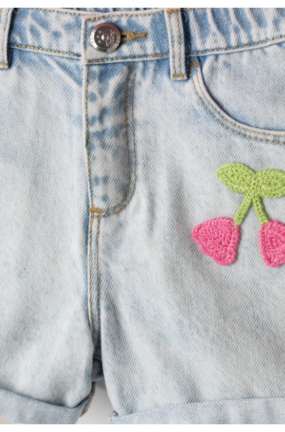 Σετ πλεκτό μπλουζάκι και τζιν σορτς  για μικρά κορίτσια EBITA 2662580 ροζ