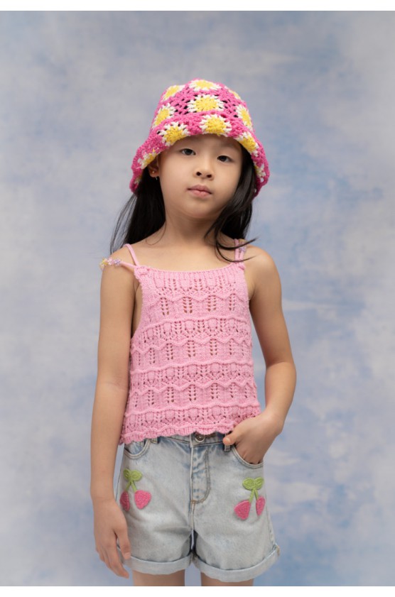 Σετ πλεκτό μπλουζάκι και τζιν σορτς  για μικρά κορίτσια EBITA 2662580 ροζ