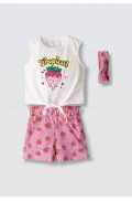 Σετ μπλούζα αμάνικη με σορτς για μικρά κορίτσια EBITA 266260 λευκό-φούξια