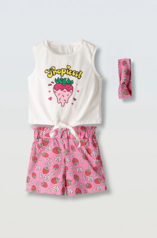 Σετ μπλούζα αμάνικη με σορτς για μικρά κορίτσια EBITA 266260 λευκό-φούξια